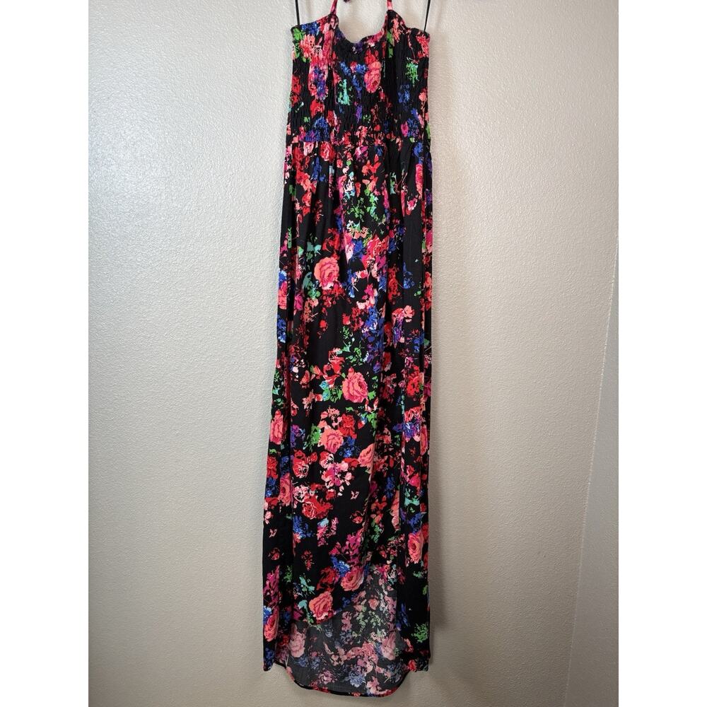 M&S Collection Womens Dress UK Size 14‎ US 10 Black Floral Halter Maxi Smocked